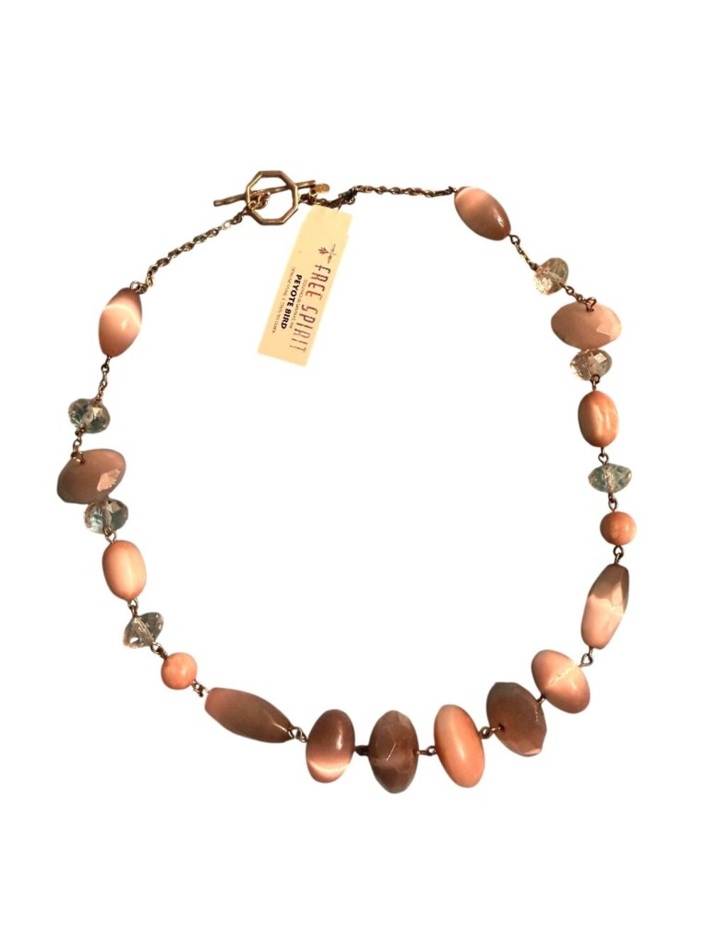 NWT Peyote Bird Free Spirit Sterling Silver Boho Pink Polished Stone Necklace